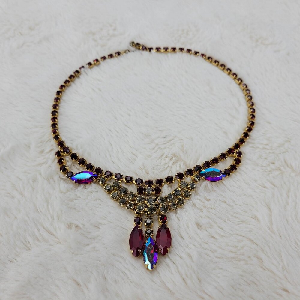 1950's Vintage Opulent Aurora Borealis Multi-Stand Necklace with Center Drops